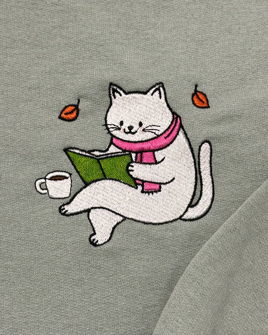 Book Cat Lover Embroidered Sweatshirt