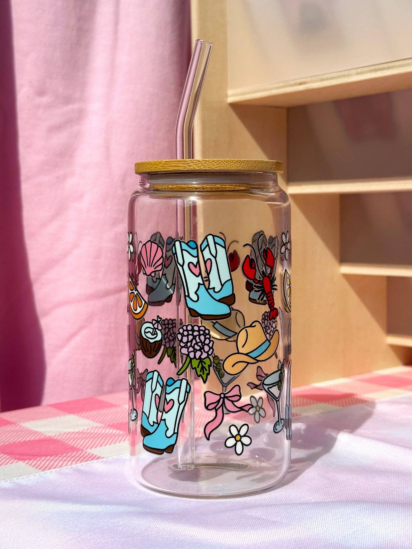 Cute Cowgirl Boots Clear Glass Cup