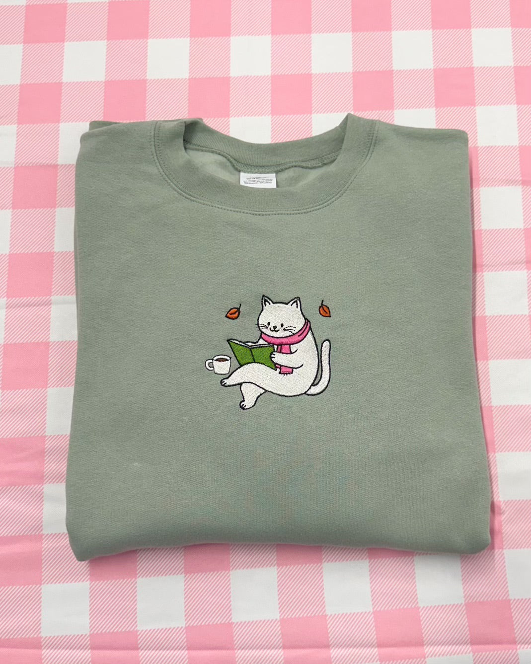 Book Cat Lover Embroidered Sweatshirt