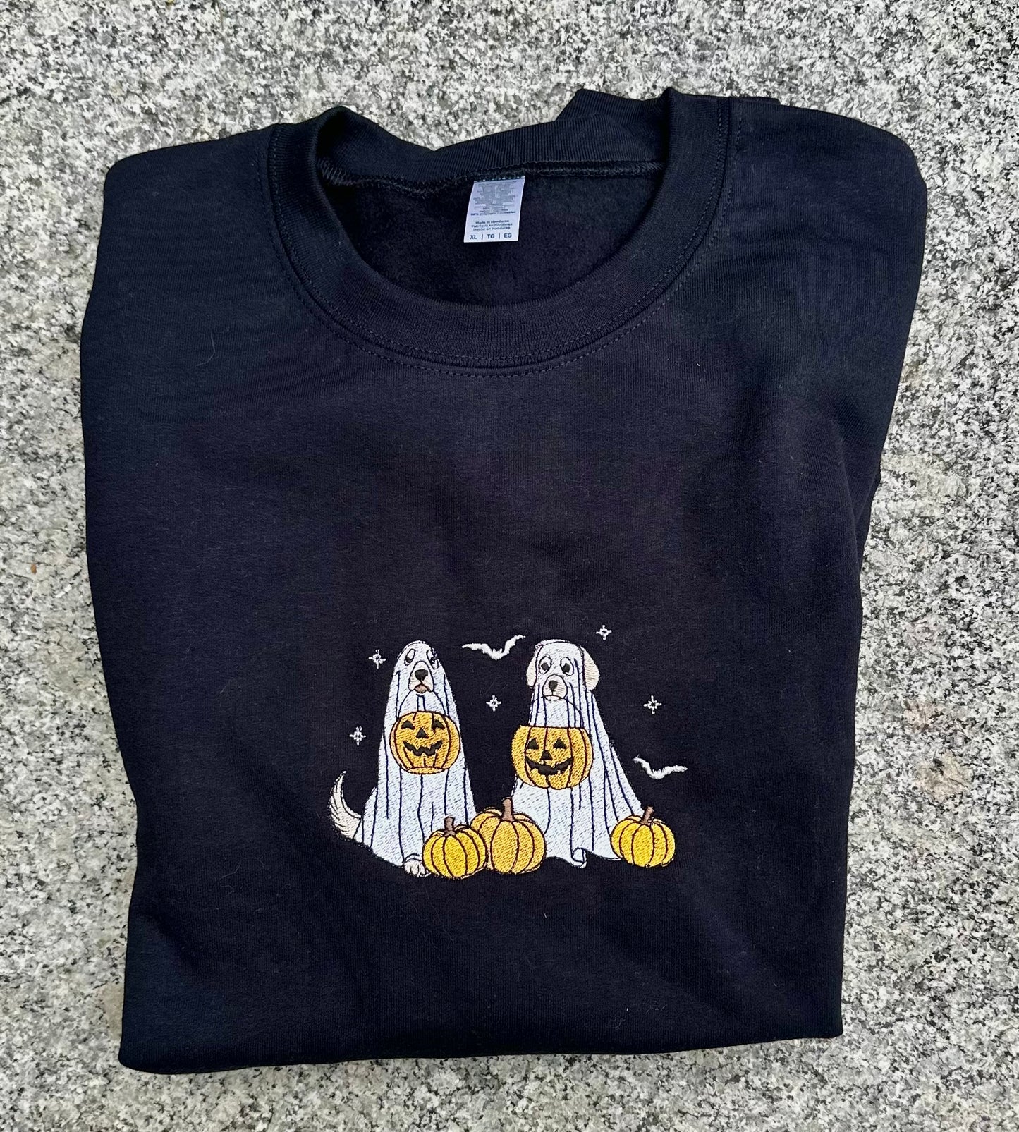 Black Ghostie Dog Halloween Embroidered Sweatshirt