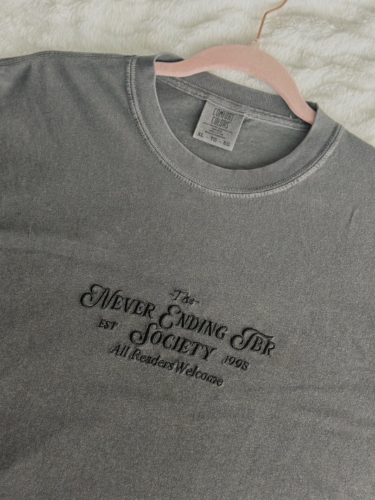 Never Ending TBR Society Embroidered T-Shirt