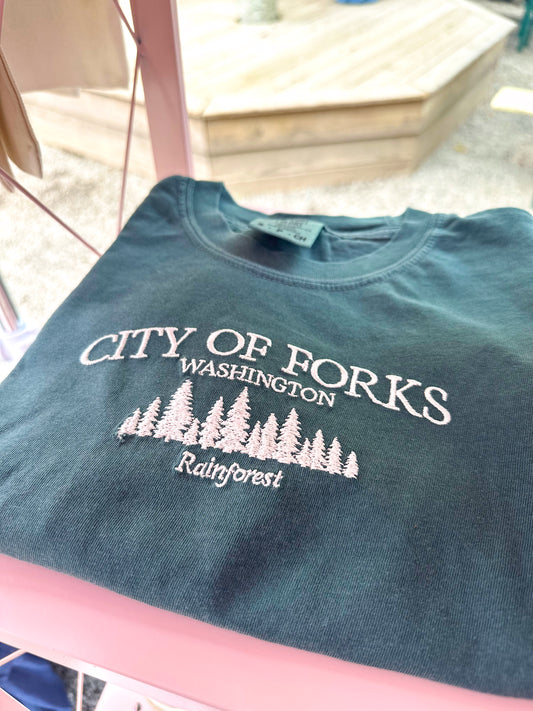 Twilight Forks Washington Embroidered T-Shirt