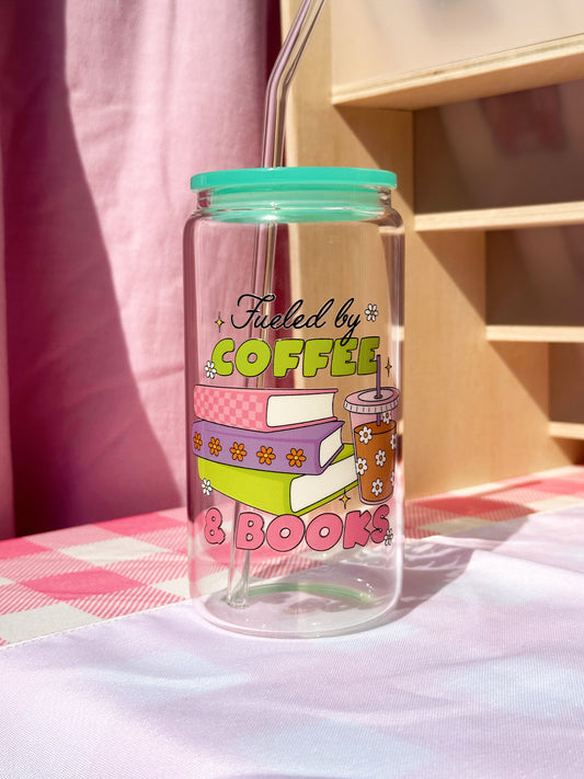 Fueled By Coffee And Books Clear Glass Cup