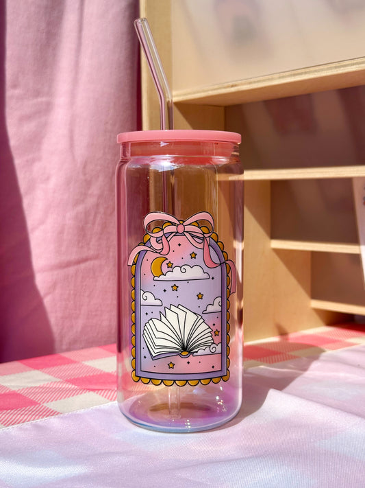 Fantasy Reader Pink Holographic Glass Cup