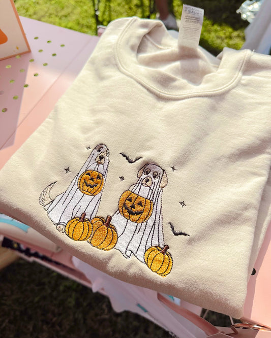 Ghostie Dog Halloween Embroidered Sweatshirt