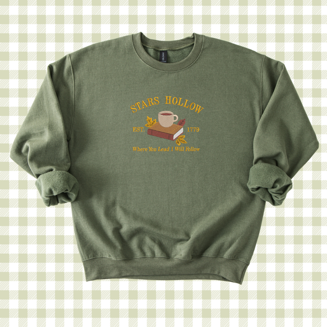 Olive Green Stars Hollow Embroidered Sweatshirt
