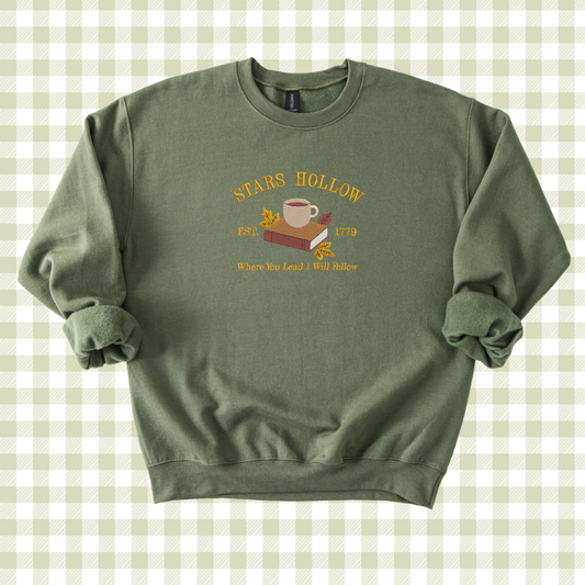 Olive Green Stars Hollow Embroidered Sweatshirt