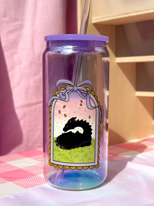 Fantasy Dragon Purple Holographic Glass Cup