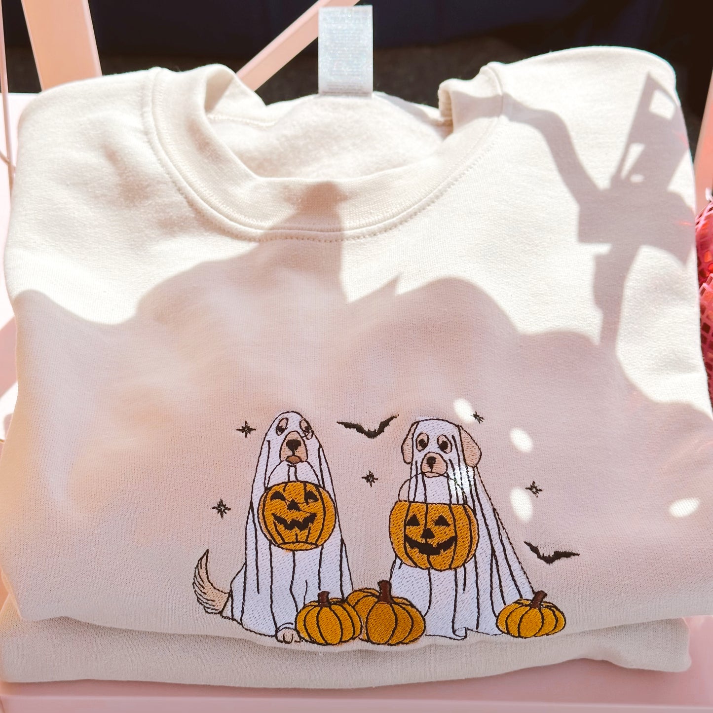 Ghostie Dog Halloween Embroidered Sweatshirt