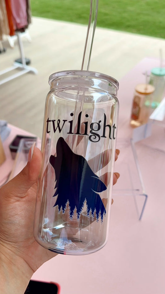 Twilight Wolf Gray Holographic Glass Cup